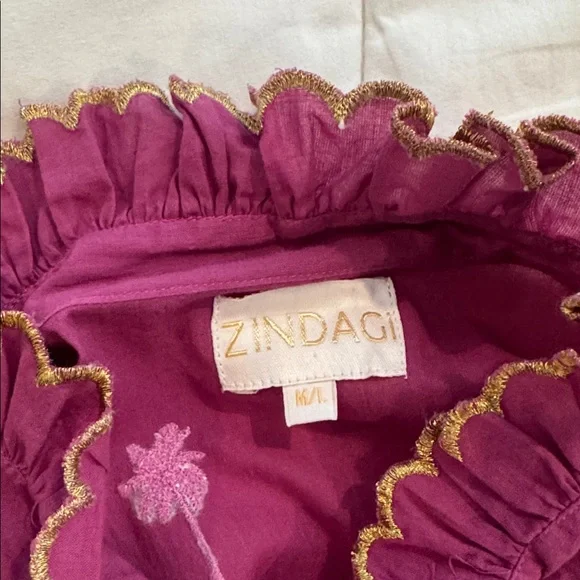 Zindagi Limited Edition pink dress with embroidered palmshas gold trimmings Dresses